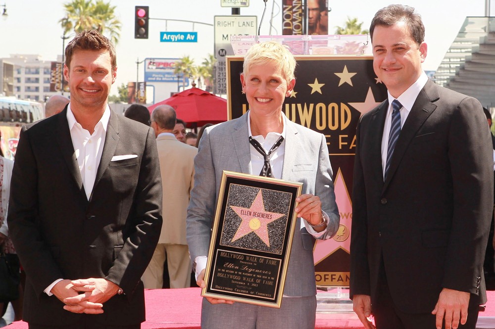 Ryan Seacrest;Ellen DeGeneres;Jimmy Kimmel;<br>Ellen DeGeneres Is Honored with A Star on The Hollywood Walk of Fame