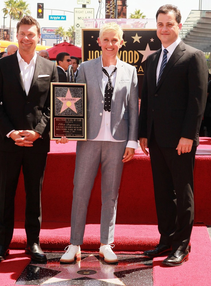 Ryan Seacrest;Ellen DeGeneres;Jimmy Kimmel;<br>Ellen DeGeneres Is Honored with A Star on The Hollywood Walk of Fame