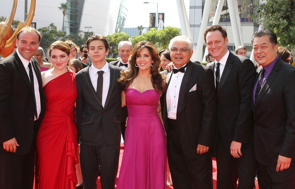 David DeLuise;Jennifer Stone;Jake T. Austin;Maria Canals Barrera;<br>2011 Primetime Creative Arts Emmy Awards - Arrivals