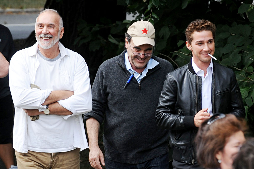 Frank Langella;Oliver Stone;Shia LaBeouf;<br>On The Movie Set for The Film 'Wall Street 2: Money Never Sleeps'