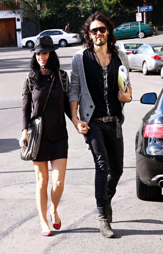 Katy Perry;Russell Brand;<br>Katy Perry and Russell Brand holding hands while walking on Sunset Blvd
