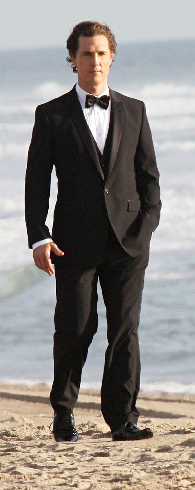 Matthew McConaughey;<br>Matthew McConaughey dressed in a tuxedo for a photo shoot on Zuma Beach