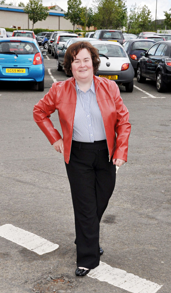Susan Boyle;<br>Susan Boyle sporting a red leather jacket as she makes her way to St John's hospital in Livingston
