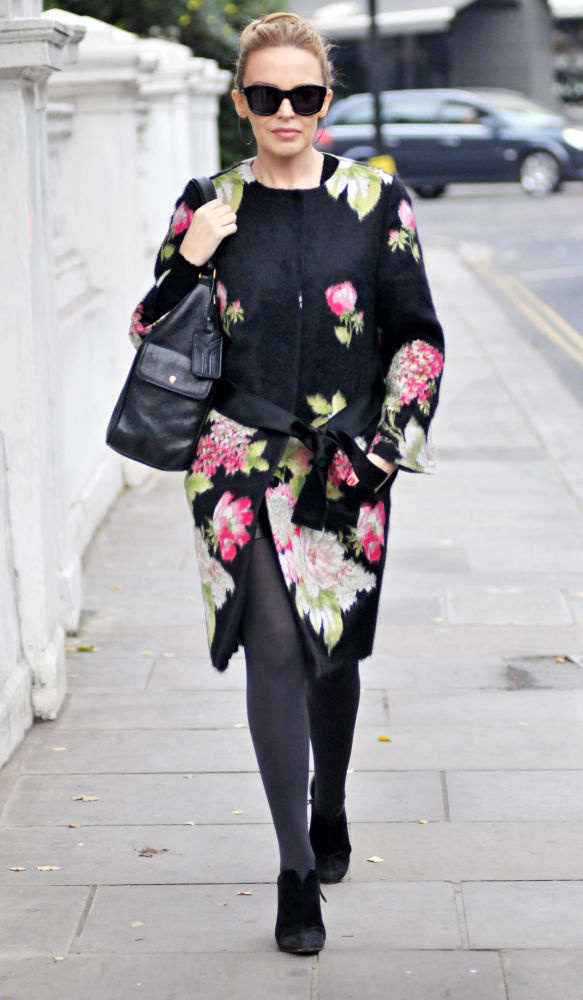 Kylie Minogue;<br>Kylie Minogue Leaving Her House Wearing A Floral Print Coat and Sunglasses