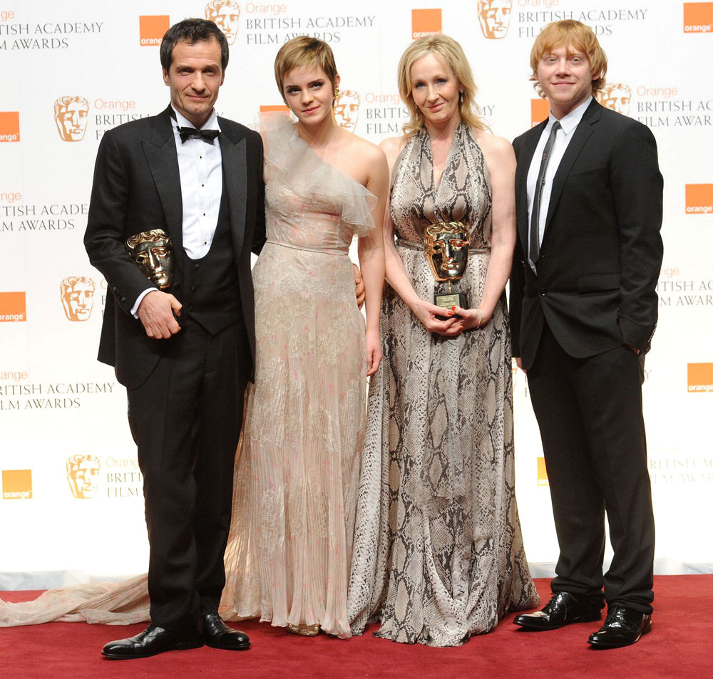 David Heyman;Emma Watson;J.K. Rowling;Rupert Grint;<br>2011 Orange British Academy Film Awards (BAFTAs) - Press Room