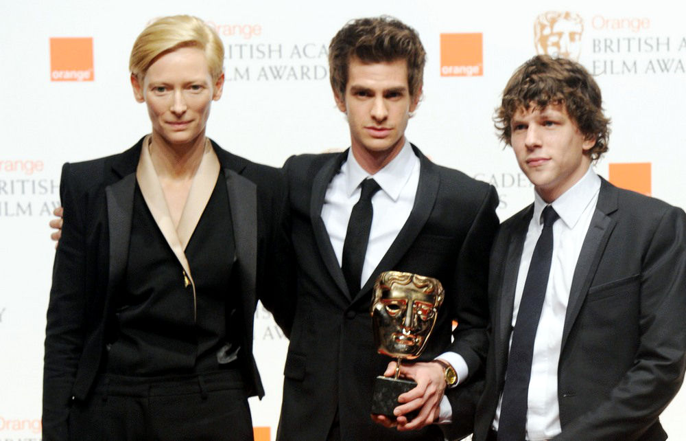 Tilda Swinton;Andrew Garfield;Jesse Eisenberg;<br>2011 Orange British Academy Film Awards (BAFTAs) - Press Room