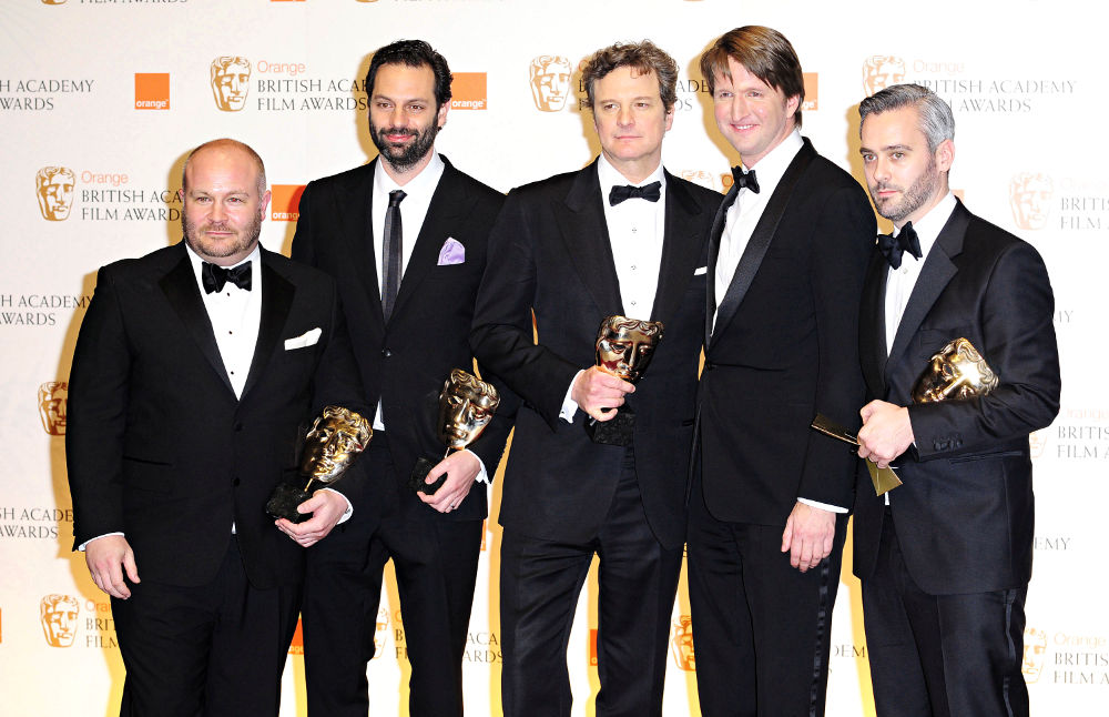 Gareth Unwin;Emile Sherman;Colin Firth;Tom Hooper;Iain Canning;<br>2011 Orange British Academy Film Awards (BAFTAs) - Press Room