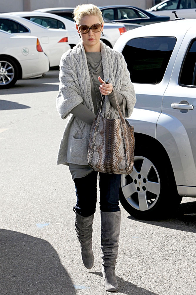 Katherine Heigl;<br>Katherine Heigl Running Errands in Los Feliz Wearing A Cable Knit Sweater