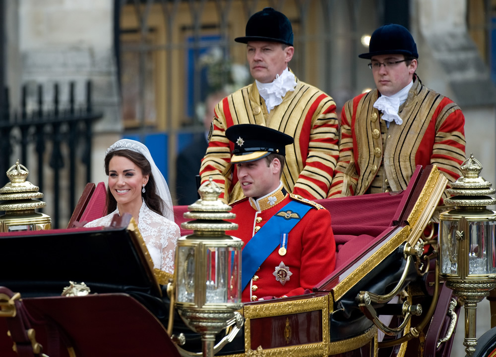 Prince William;Kate Middleton;<br>Catherine Middleton, Duchess of Cambridge, with Prince William, Duke of Cambridge, leaving the Abbey