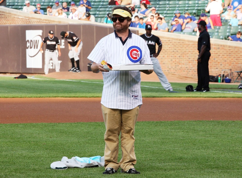 Zach Galifianakis;<br>Zach Galifianakis and Will Ferrell Promote Movie The Campaign by Throwing Out A Dueling First Pitch